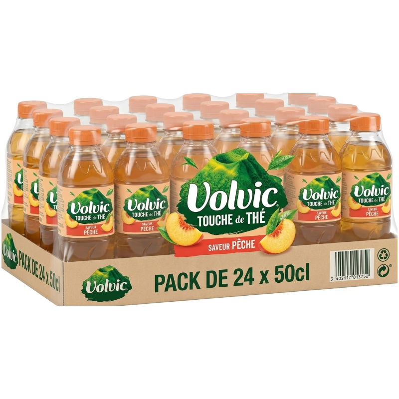 Eau Volvic touche de thé saveur pêche pack de 24x50 cl